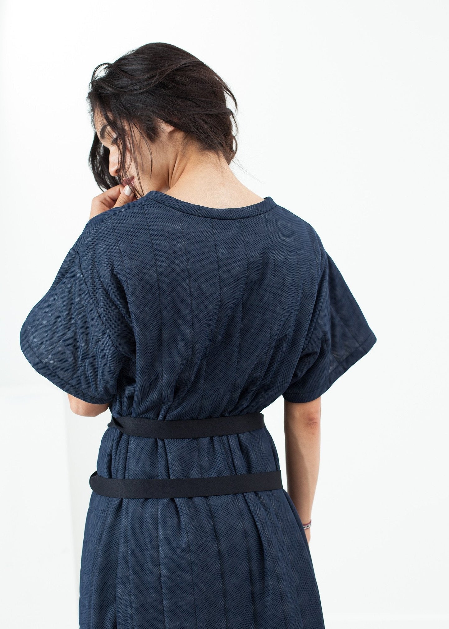 Quilted Mesh T-Shirt Dress in Navy - formtest11