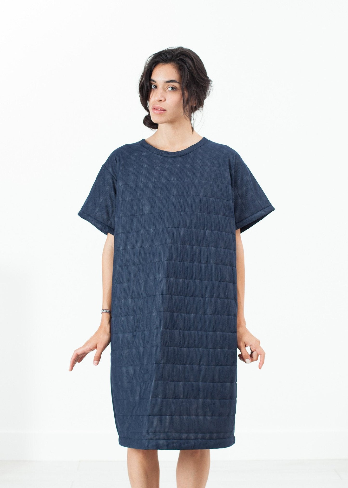 Quilted Mesh T-Shirt Dress in Navy - formtest11