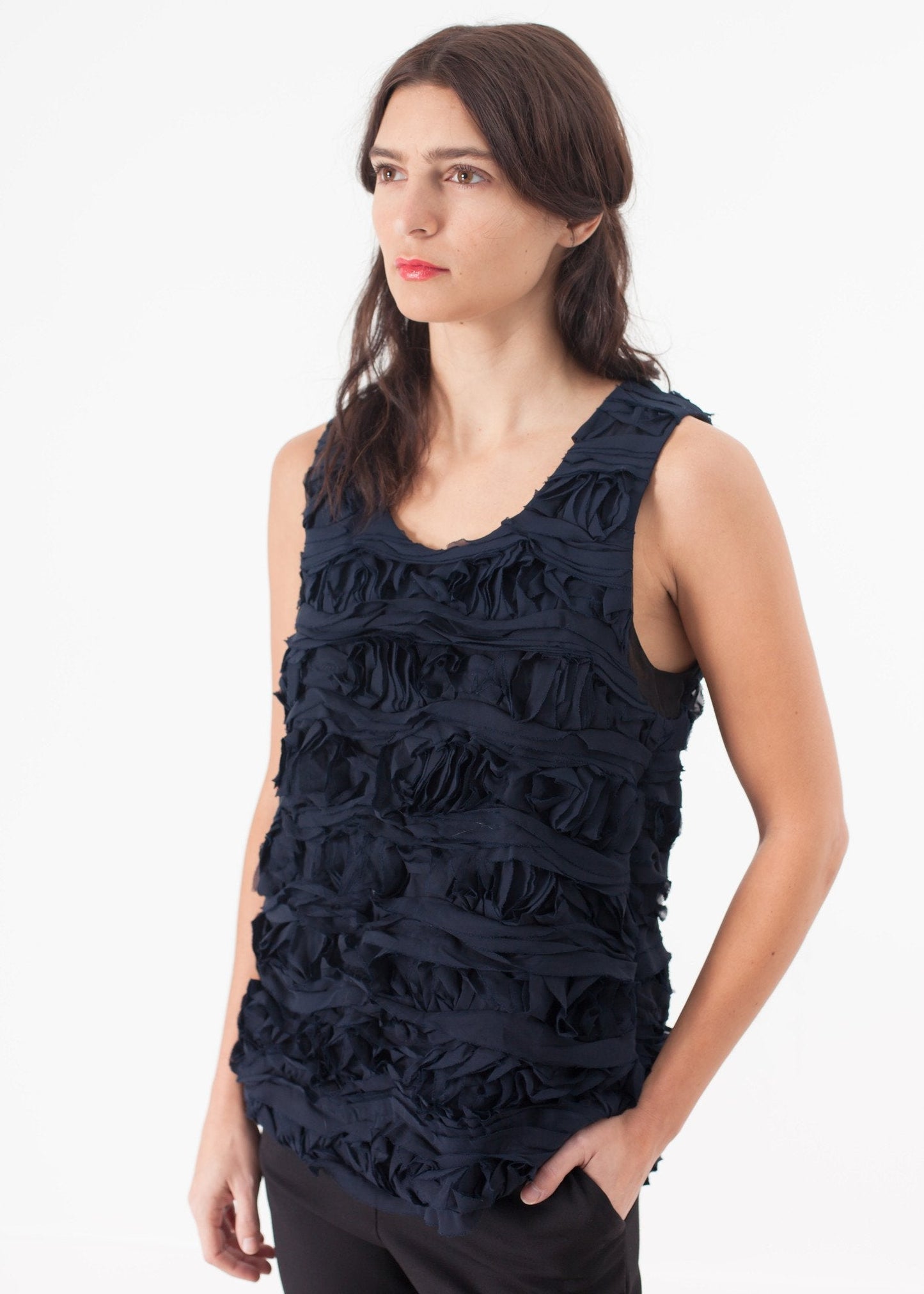 Ruffled Tank Top in Navy - formtest11