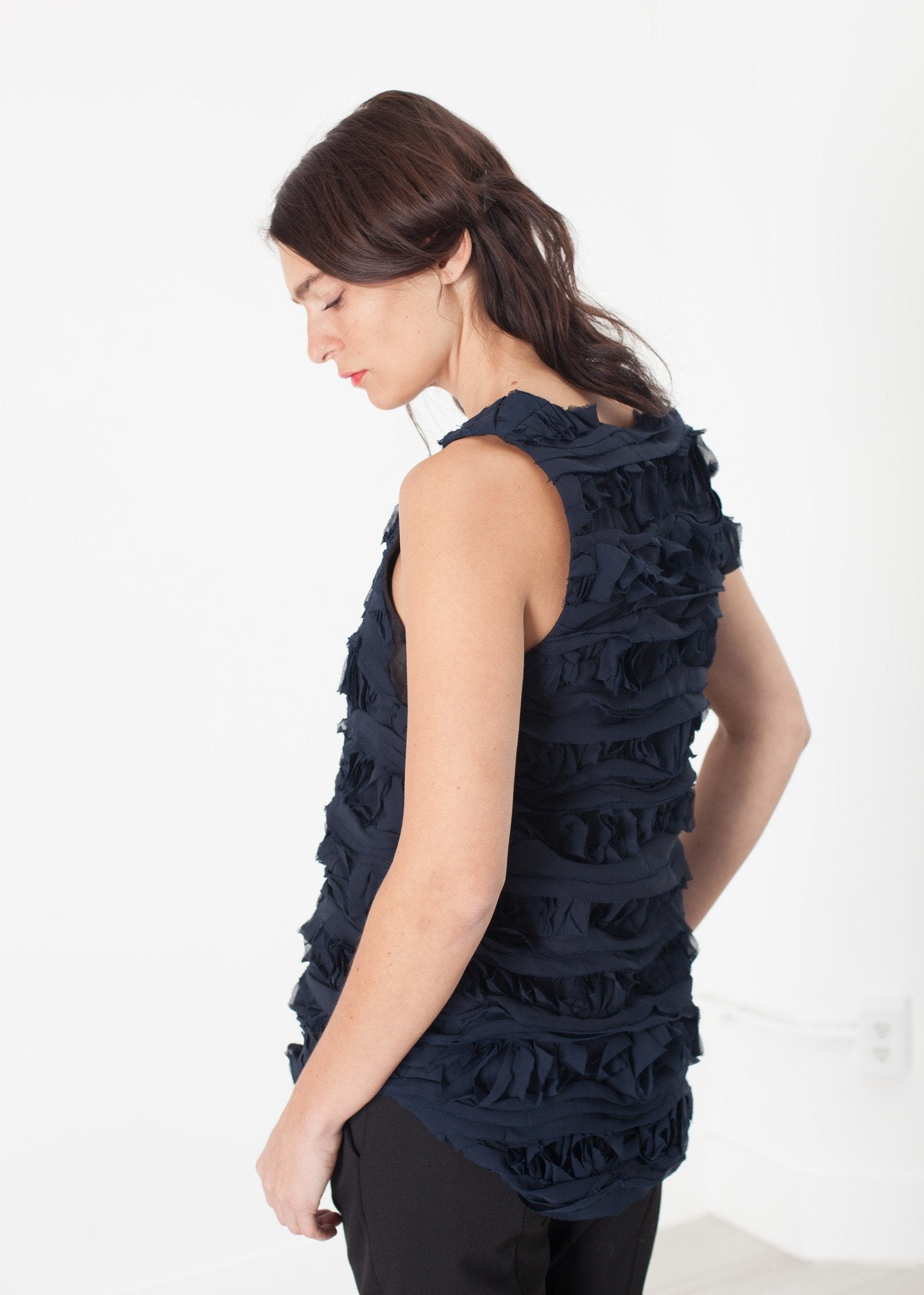 Ruffled Tank Top in Navy - formtest11