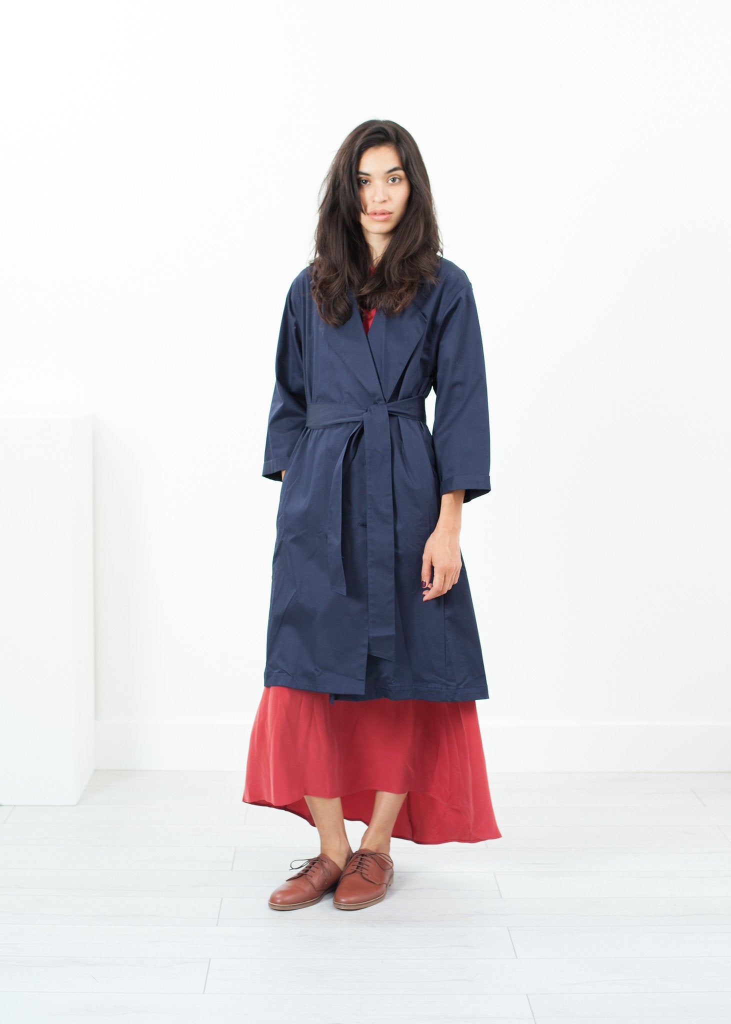 Sateen Trench in Navy - formtest11