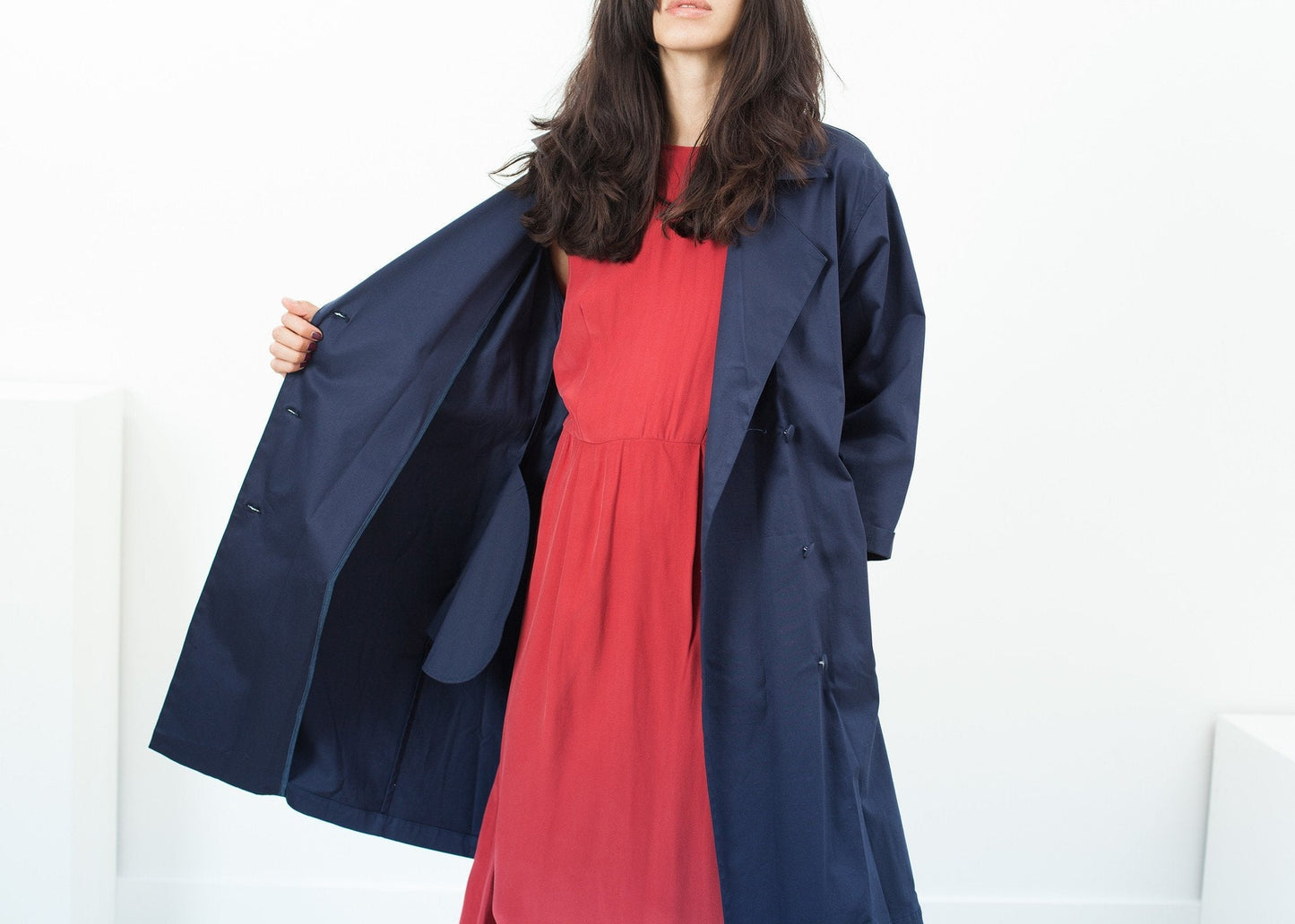 Sateen Trench in Navy - formtest11