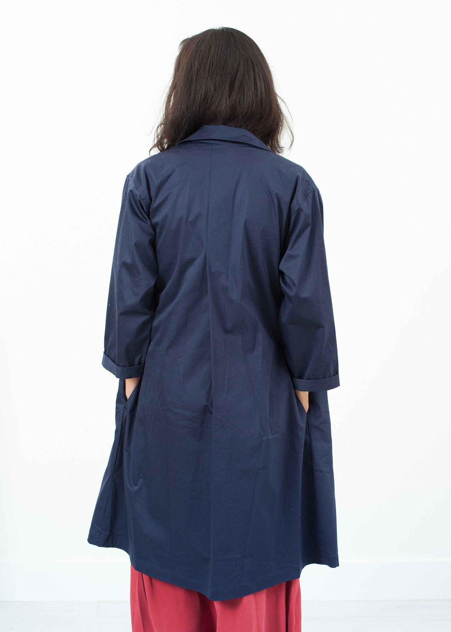 Sateen Trench in Navy - formtest11