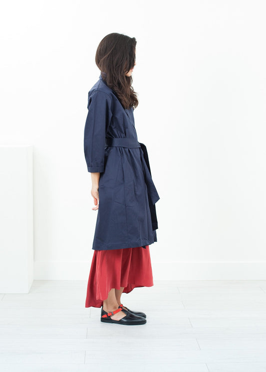 Sateen Trench in Navy - formtest11