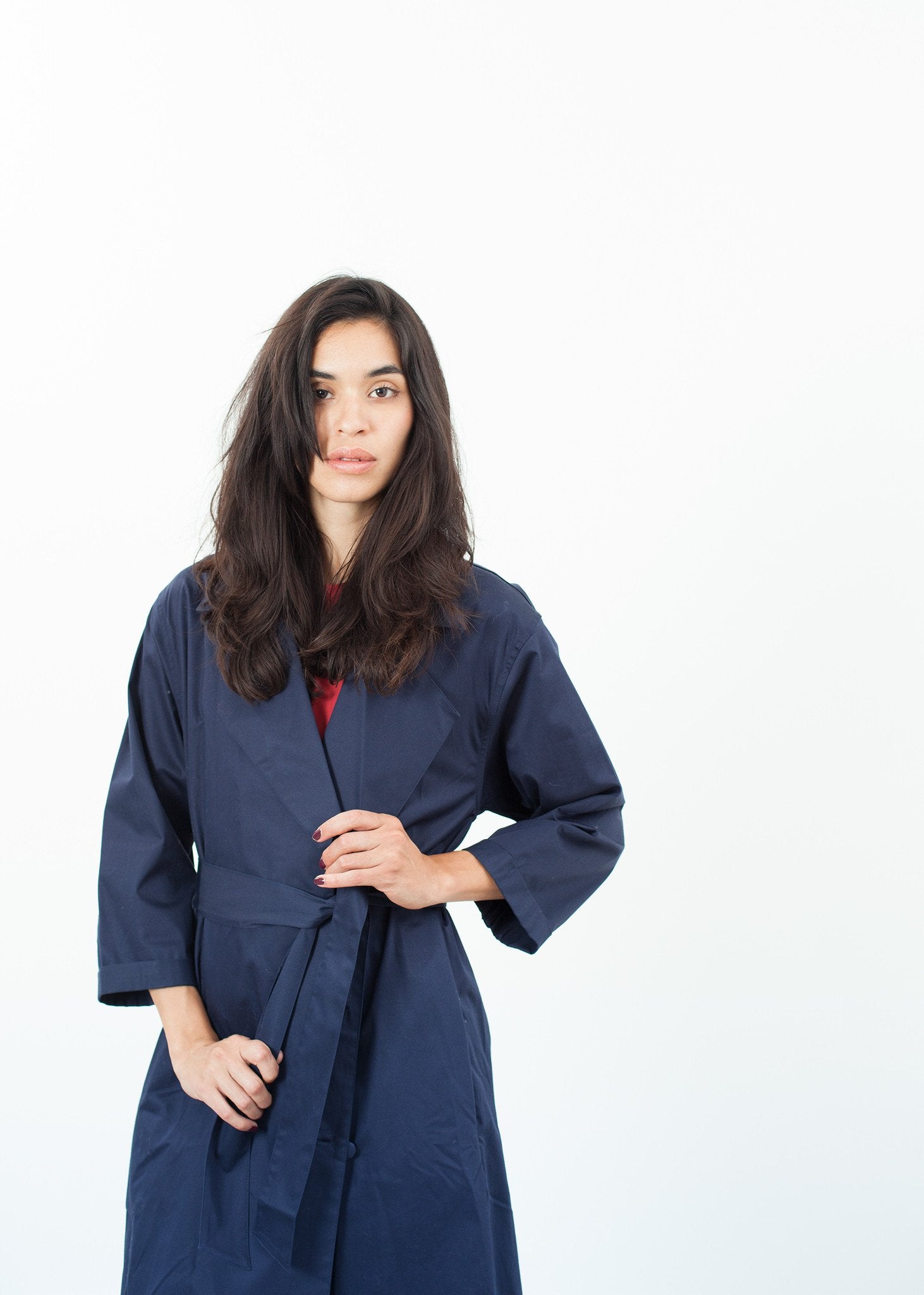 Sateen Trench in Navy - formtest11