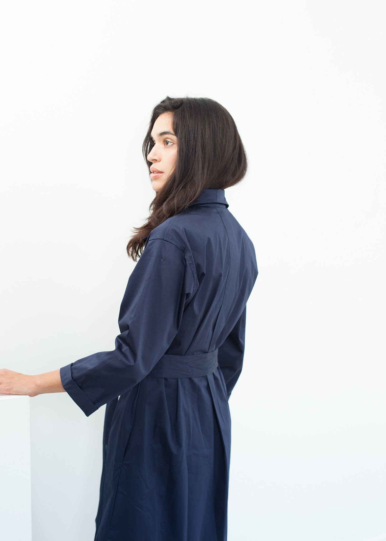 Sateen Trench in Navy - formtest11