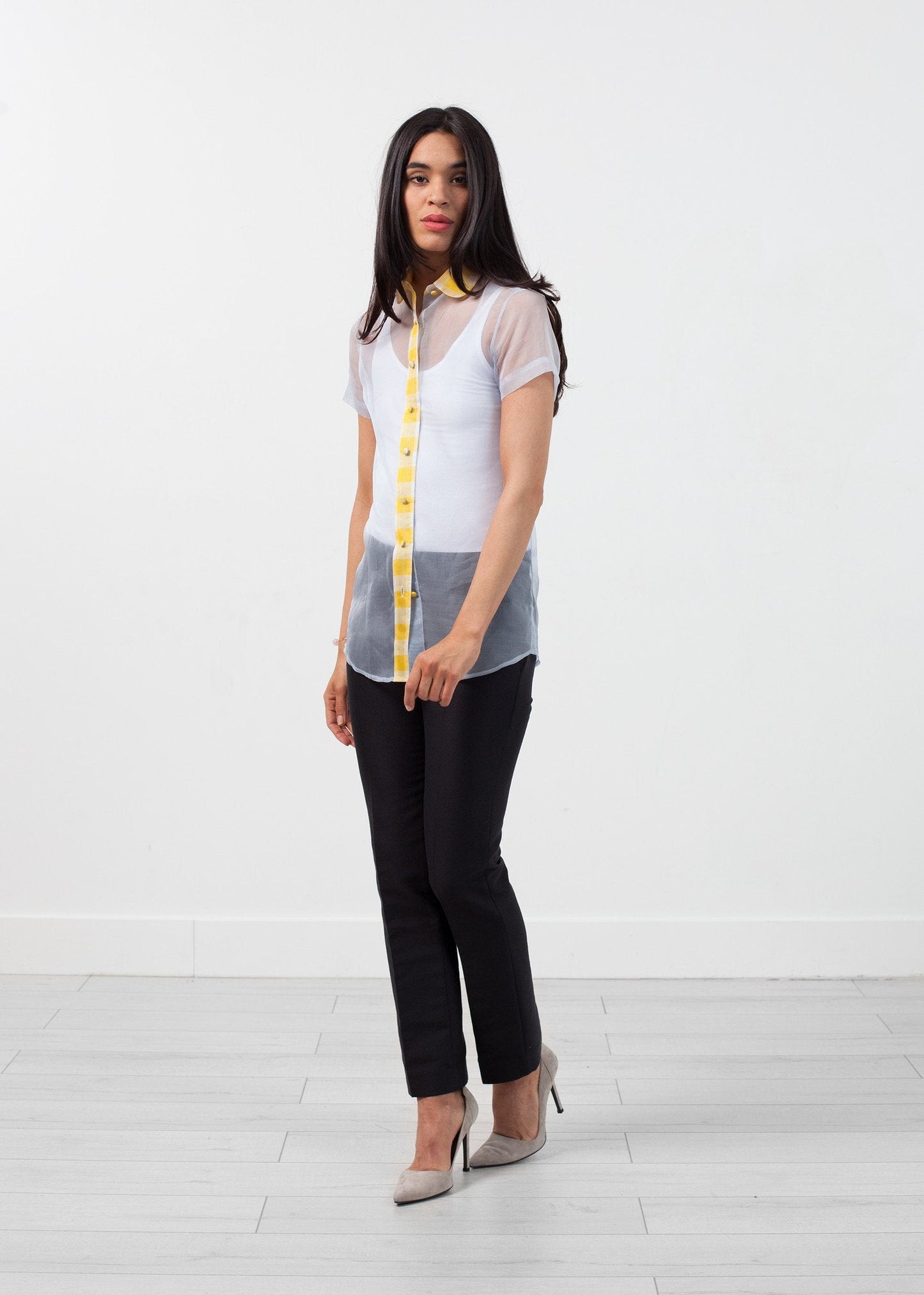 Sheer Button-Up Blouse in Pale Blue - formtest11