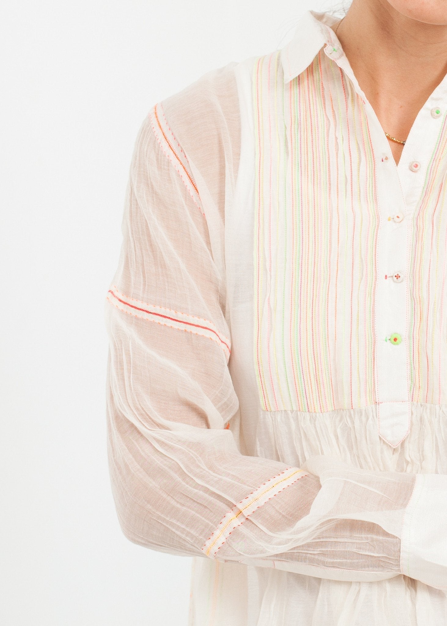 Sheer Rainbow Blouse in White - formtest11