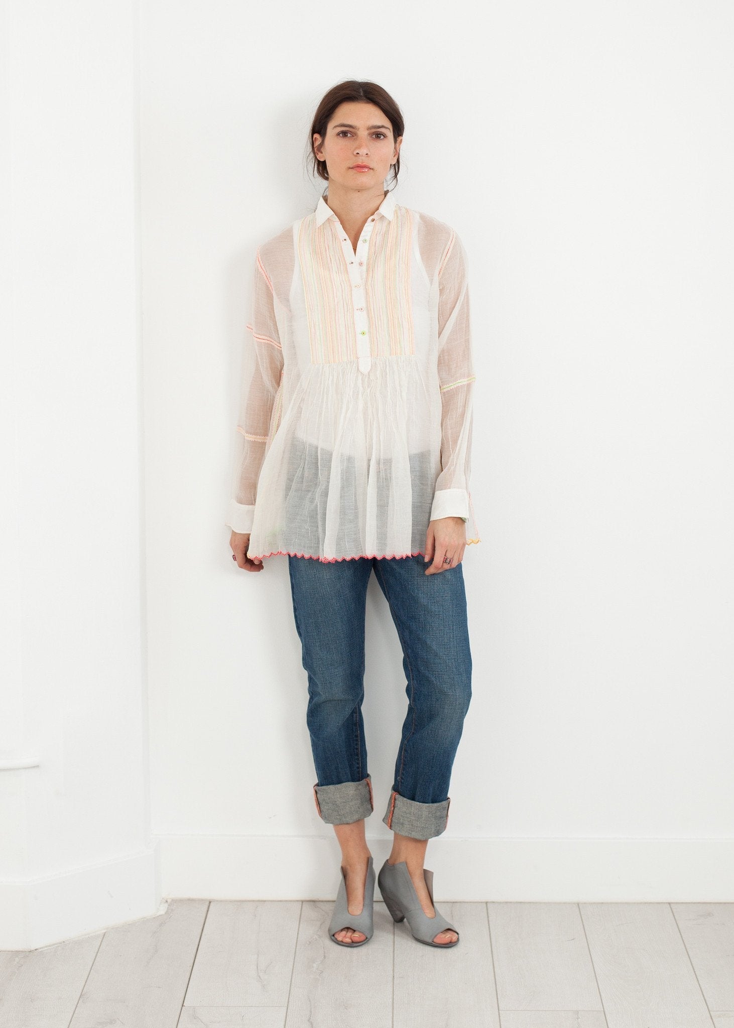 Sheer Rainbow Blouse in White - formtest11