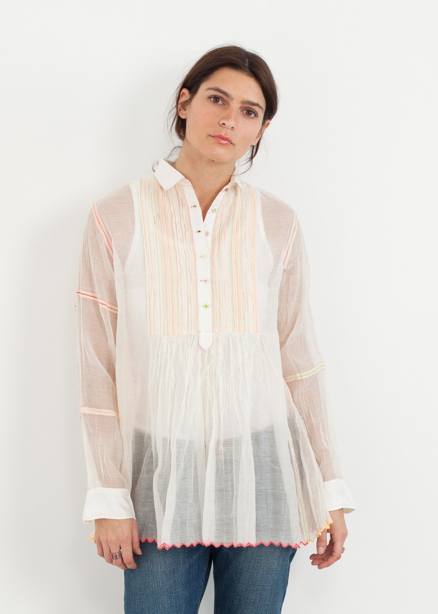 Sheer Rainbow Blouse in White - formtest11