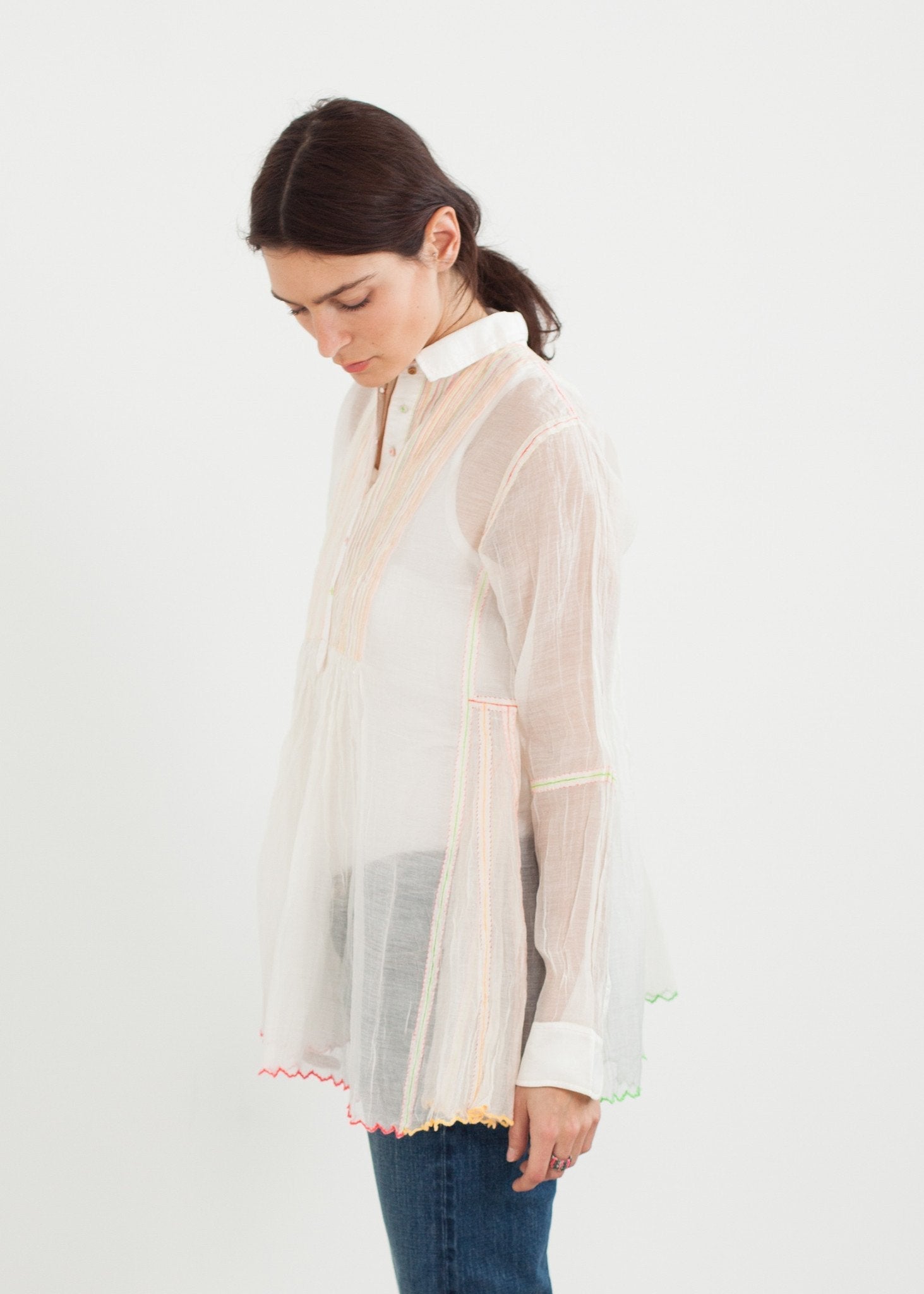 Sheer Rainbow Blouse in White - formtest11