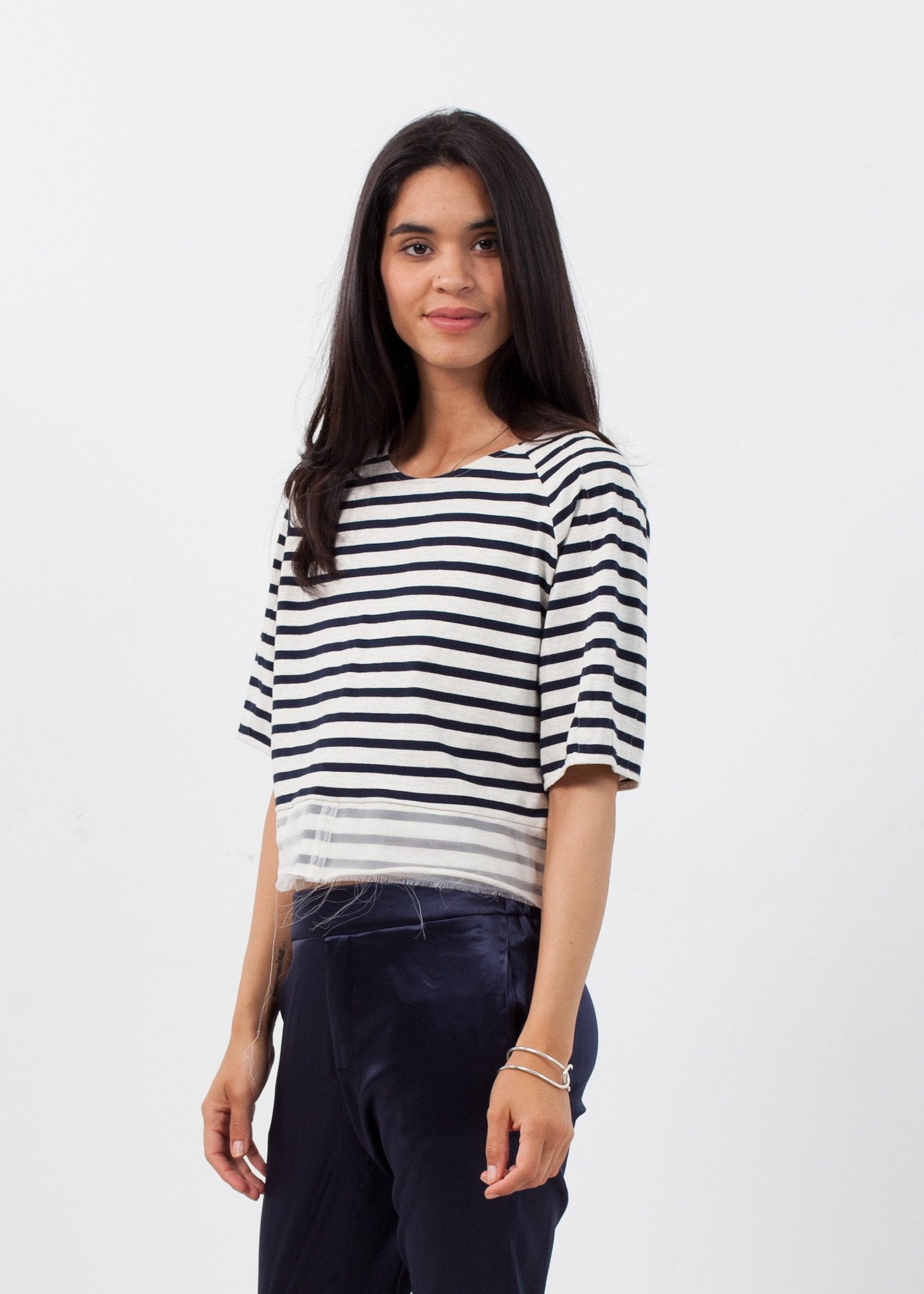 Sleeve Top in Navy Stripe - formtest11