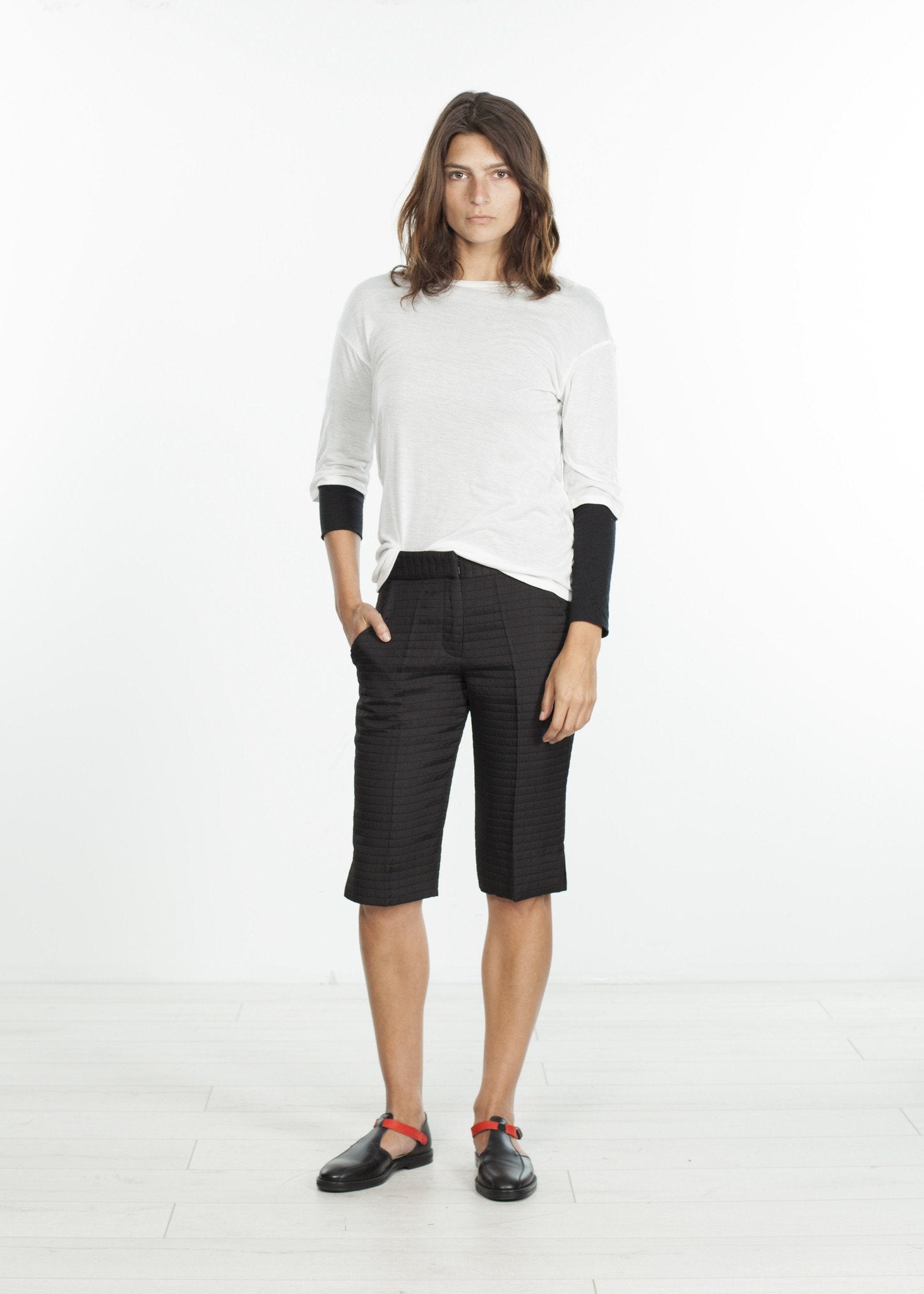 Square Stitch Knee Short in Black - formtest11