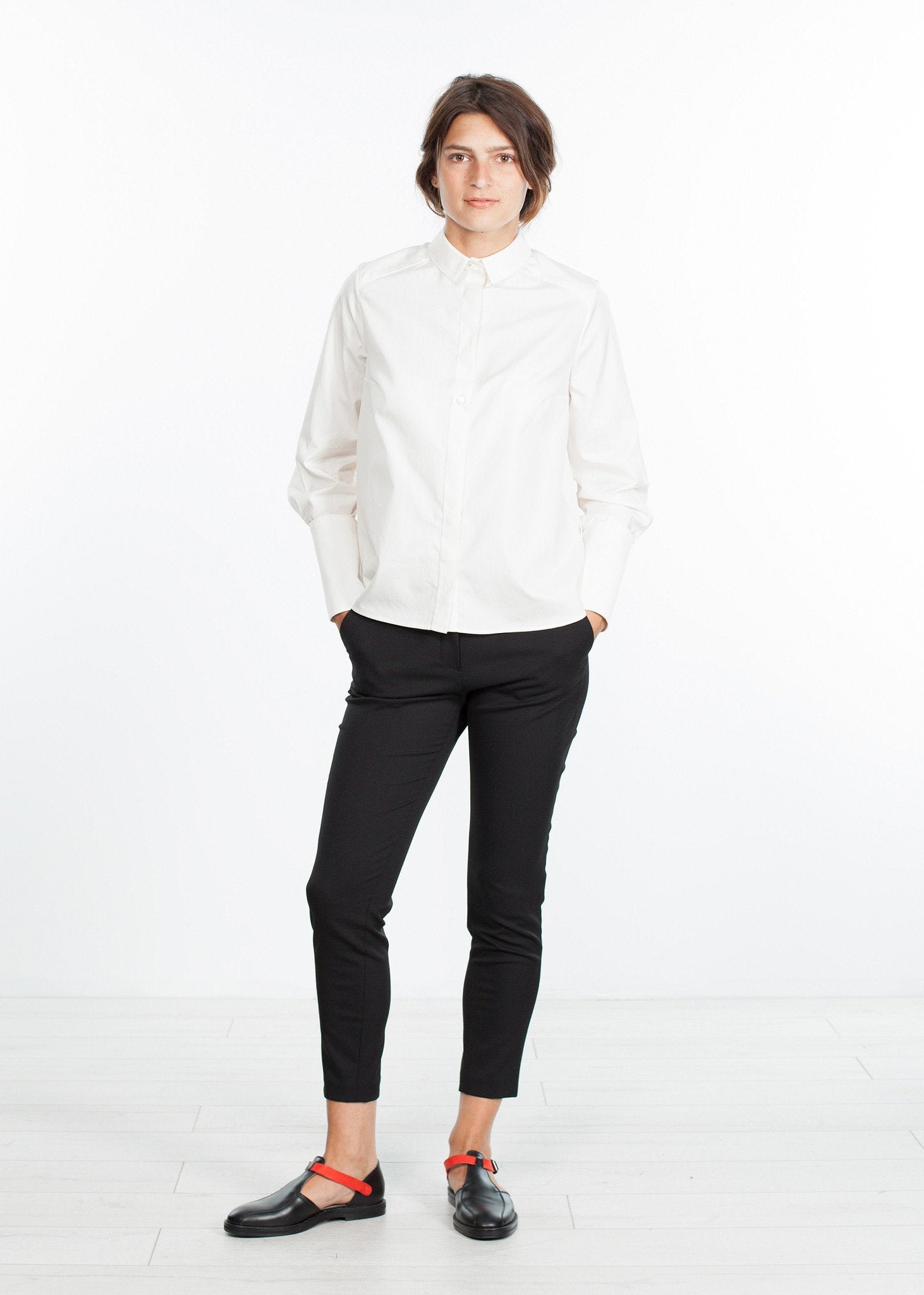 Trim Collar Poplin Blouse in Off White - formtest11