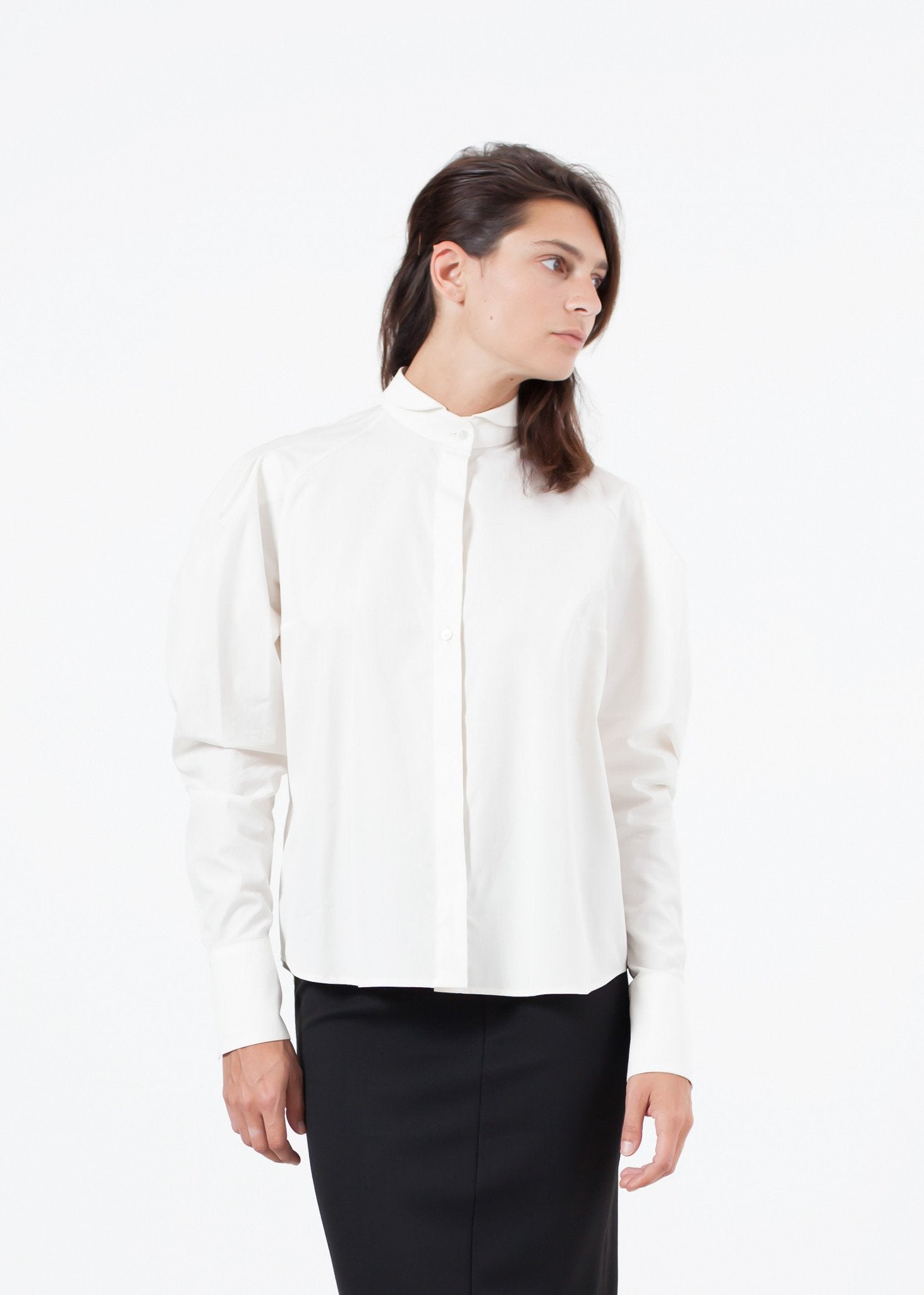 Trim Collar Poplin Blouse in Off White - formtest11