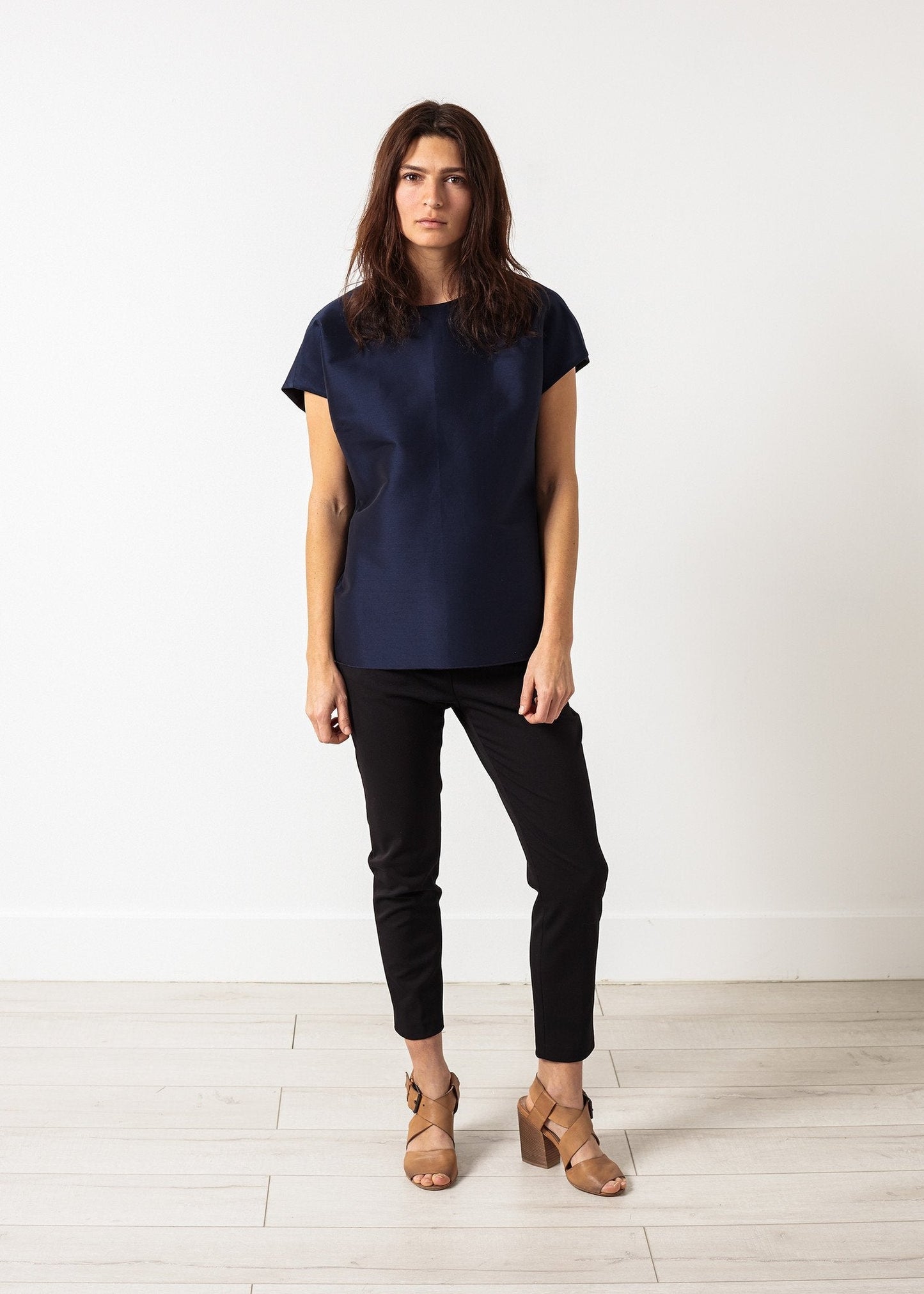 Tucked Sleeve Blouse in Navy - formtest11