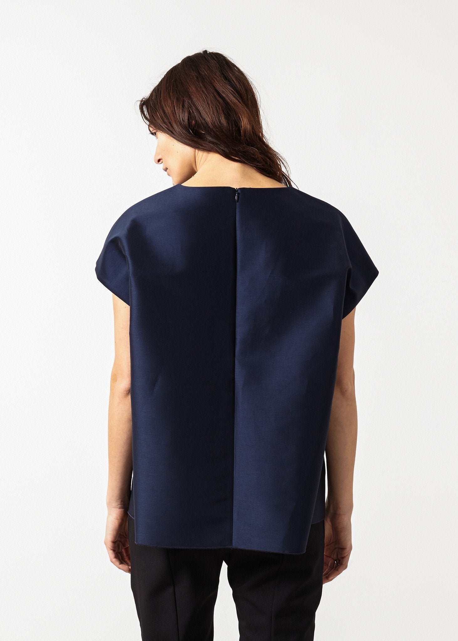 Tucked Sleeve Blouse in Navy - formtest11