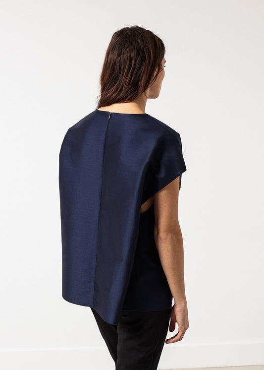 Tucked Sleeve Blouse in Navy - formtest11