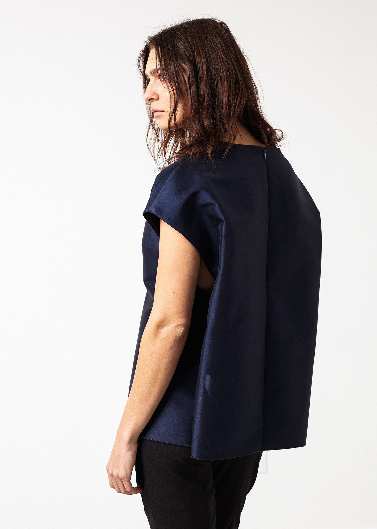 Tucked Sleeve Blouse in Navy - formtest11