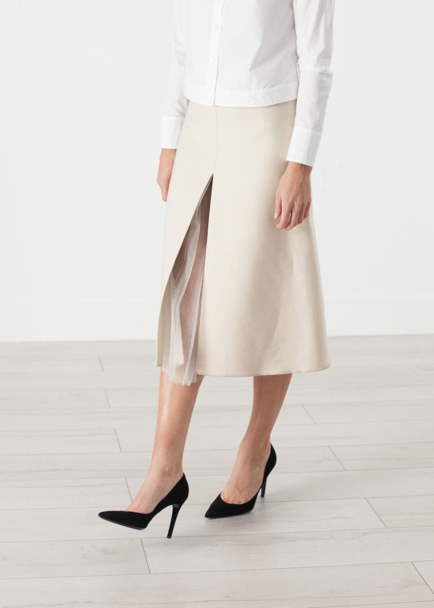 Tulle Pleat Skirt in Cream - formtest11