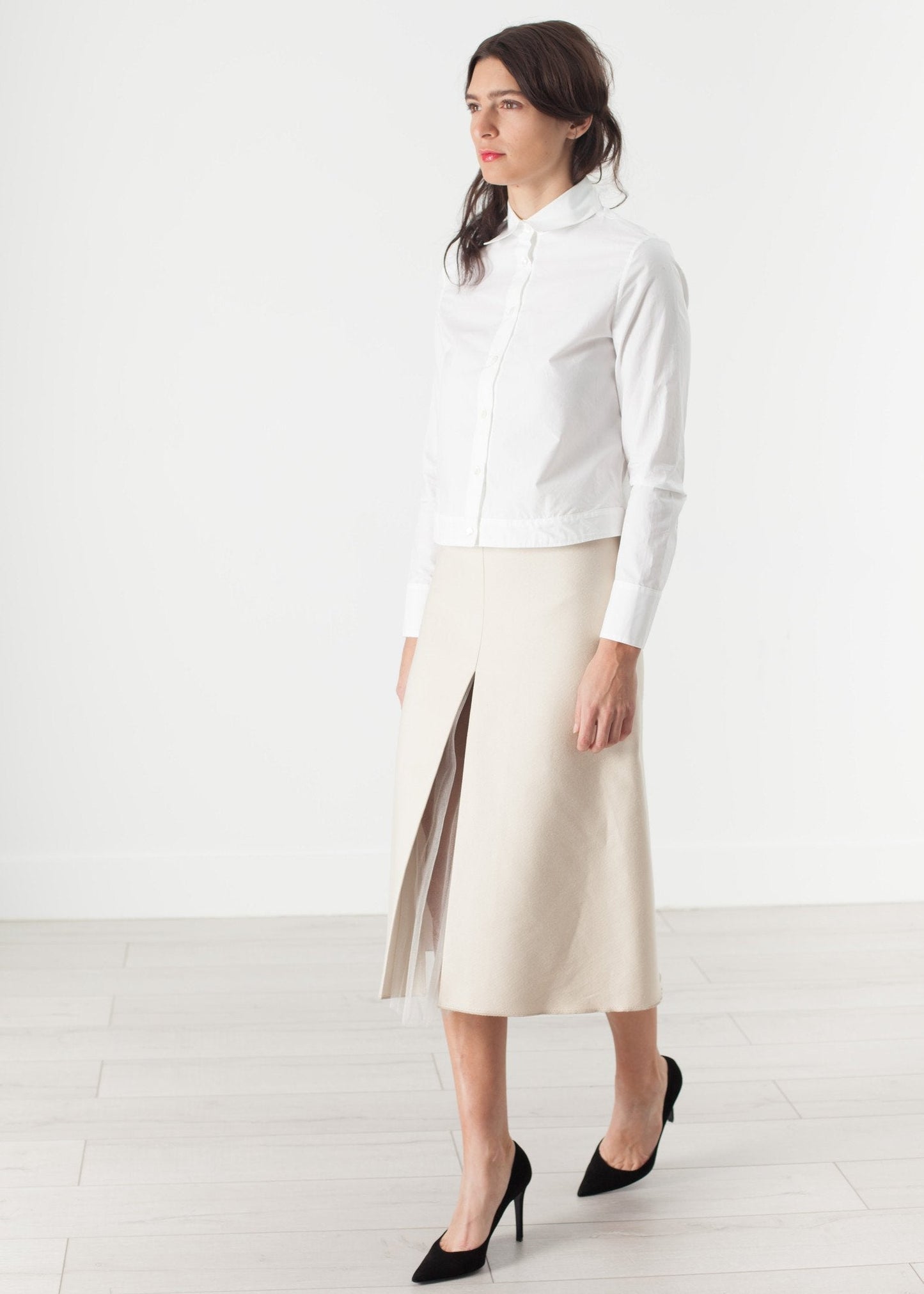 Tulle Pleat Skirt in Cream - formtest11