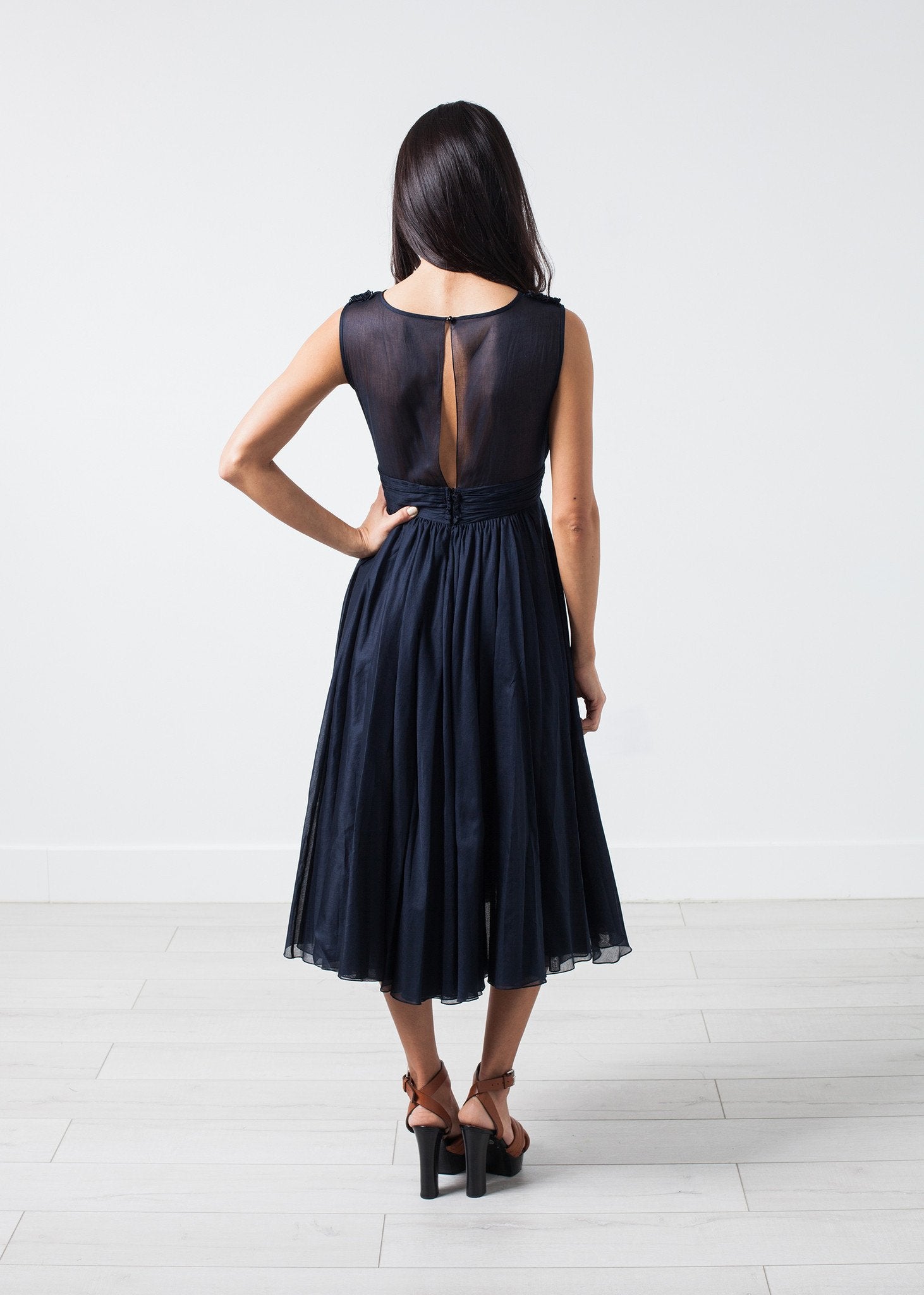 Voile V-Neck Dress in Navy - formtest11