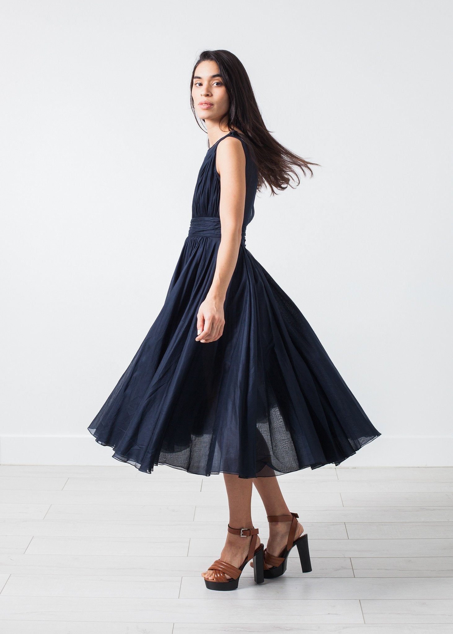 Voile V-Neck Dress in Navy - formtest11